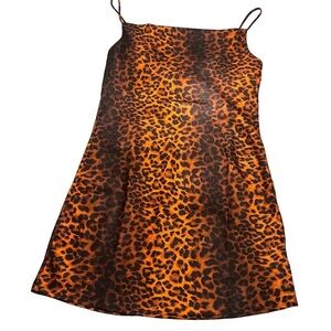 🌺IRIS VINTAGE Golden Cheetah Print Slip Dress w/ Front Gathered Detail Sz Small🌺
